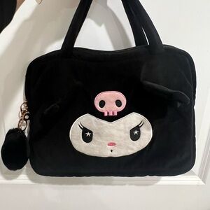 Hello Kitty Karomi Black Plush laptop Tote with Pink and White Accents